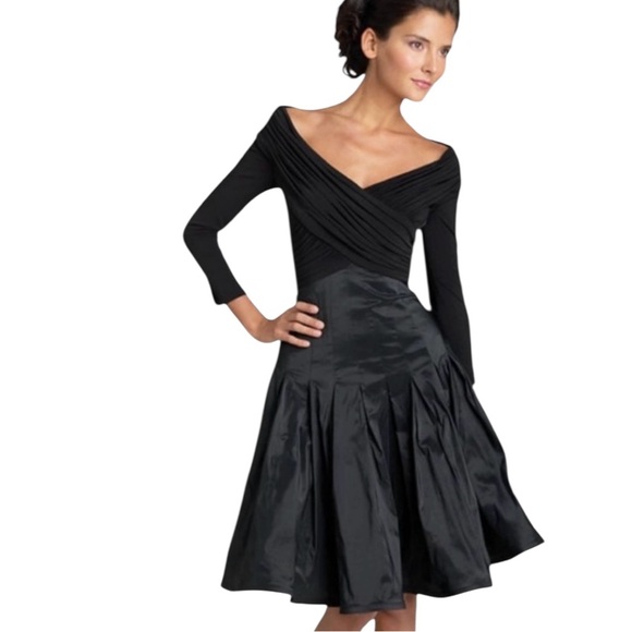 Tadashi Shoji Collection Black Off  Shoulder Ruffle Taffeta Dress - Picture 1 of 10